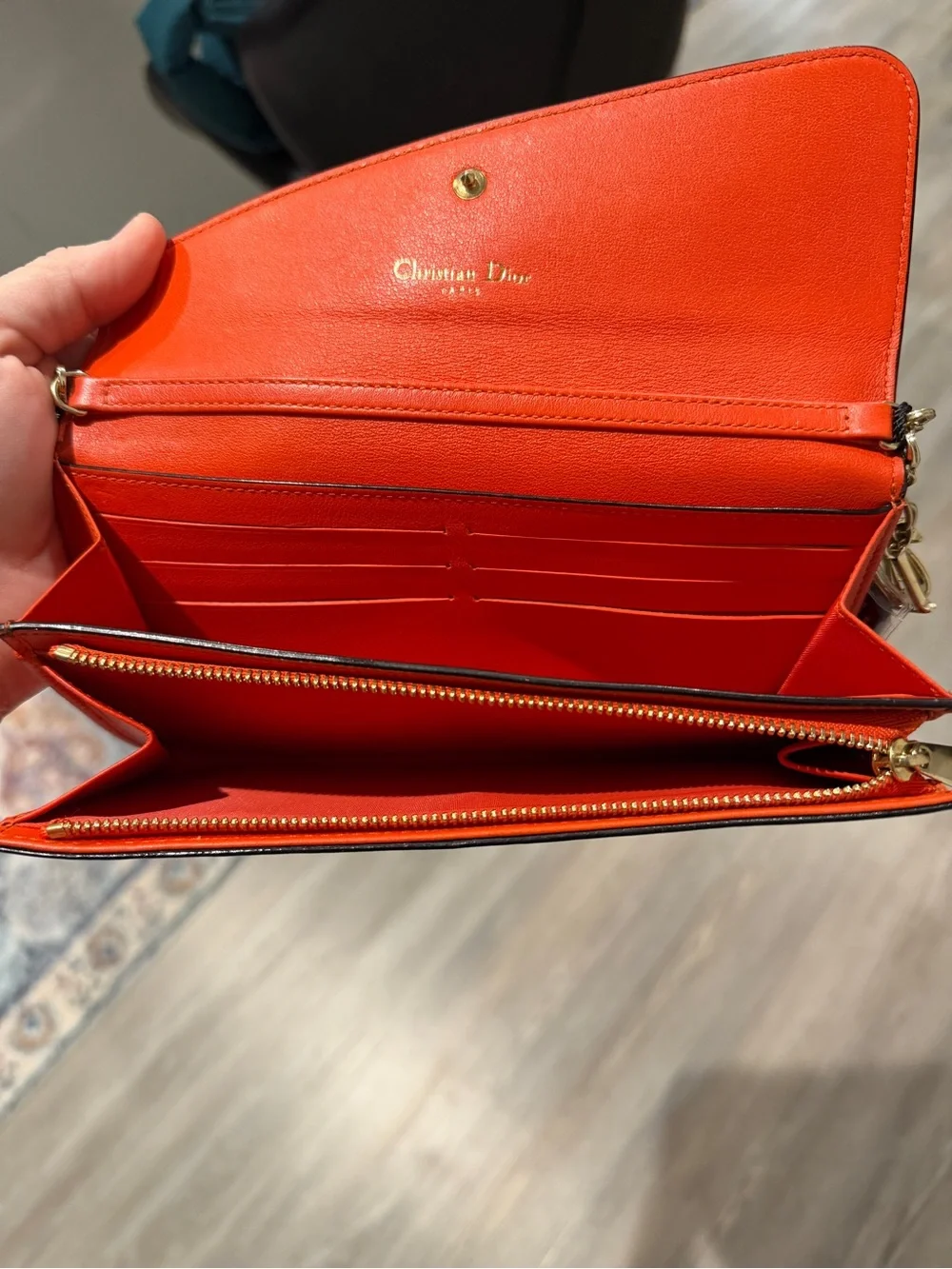 Christian Dior Bicolor Long Wallet on Chain - Orange/Fuchsia